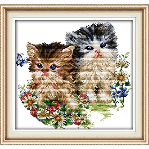 Two Cute Kittens Sewing Kit Joy Sunday Cross Stitch Kit Wholesale 14CT11CT Handmade Embroidery Sewing Kit Modern Home Decoration