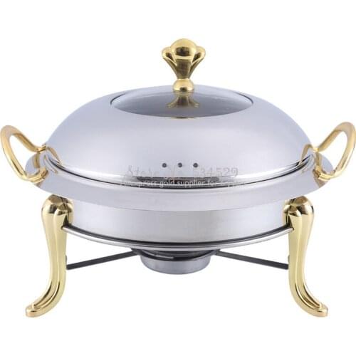 18/22/24cm Stainless Steel Hotpot Set Mini Hotpot Pot Holder Tempered Glass Lid Gold Silver Chafing Dish Buffet Pan Food Warmer
