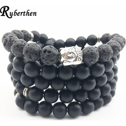 Ruberthen New 2018 Boho Bracelet for Women Matte Black Onyx Lava Stone 108 Mala Bracelet or Necklace Buddha Head Yoga Bracelet