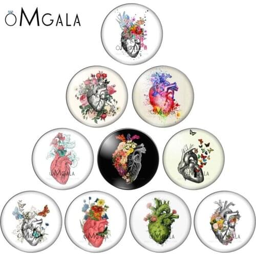 Punk Spring Flower Heart Art Paintings 12mm/18mm/20mm/25mm Round photo glass cabochon demo flat back Making findings