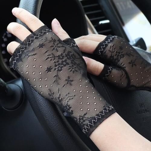 Womens summer lace sunscreen gloves half-finger thin section cold scar tattoo driving riding decoration