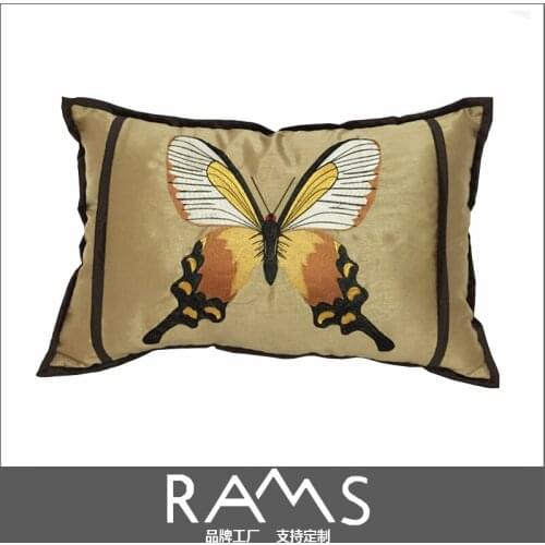 Luxurious American Country Gold Butterfly Embroidery Lumbar Pillow Cover Room Sofa Cushion Cover Silk Imitation Material
