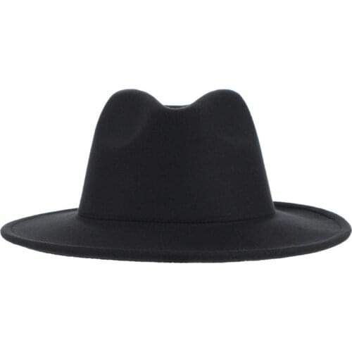 Womens Felt Hat Fedoras British Style Solid Vintage Church Hats Lady Men Flat Brim White Black Cap Hot Sale