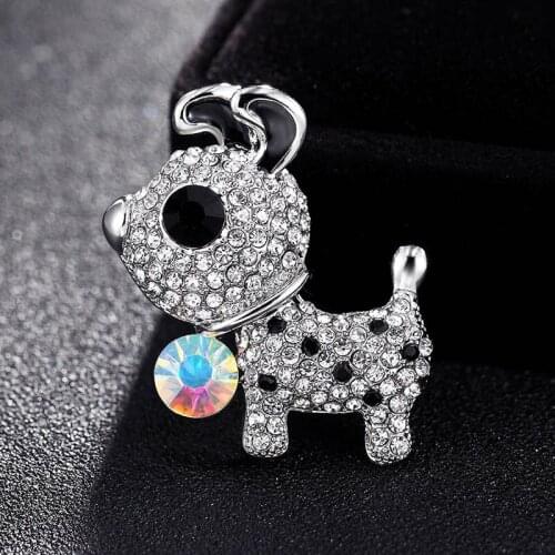 Jet with white rhinestone dog brooches bouquet fashion cartoon animal pin brooch for mens jewelry fashion hats jewelry broches