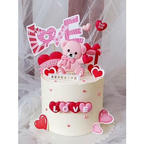Wedding Birthday Party Cake Decorate Baking Supplie Heart Cake Topper Love Bear Confession Proposa Engaged Party Surprise Decor