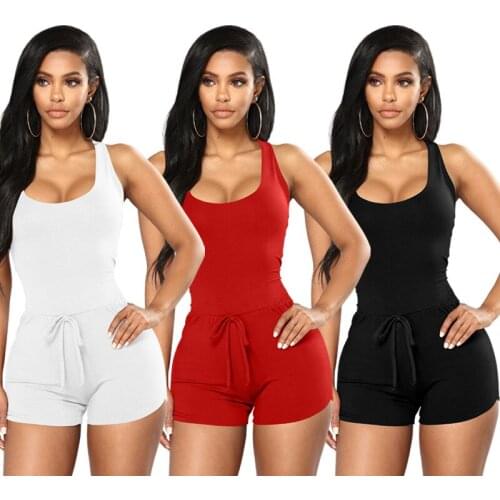 Wantmove 2021 Summer Womens Rompers New Lace Up Sleeveless Tank Slim Hot Shorts Bodycon Casual Jumpsuits AM685