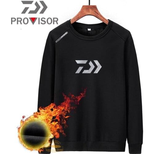 Winter DAIWA Fishing Clothes Outdoor Mens Plus Velvet Round Neck Fishing Sweater Loose Solid Color Casual Fishing Sweater