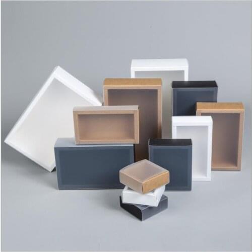 10pcs Kraft Paper Box With Frosted transparent cover Drawer Style Cardboard Box For Doll Packaging Jewelry Gift Box