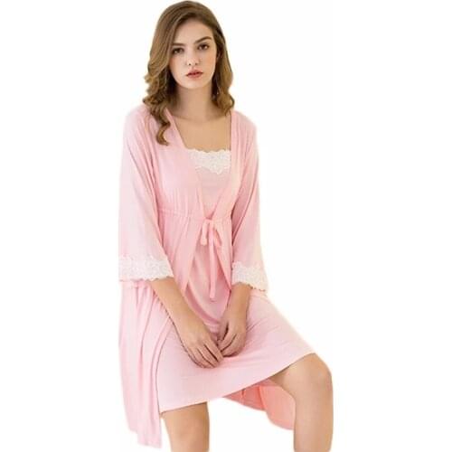 2Pcs/set Maternity Pajamas Postpartum Nursing Pregnant Woman Sling Dress+Robe Pregnancy Breastfeeding Nightdress Home Clothes