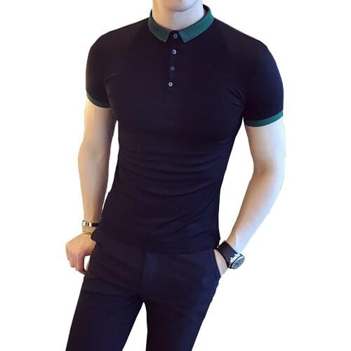 2021 Summer New Style Boutique Fashion Stitching Contrast Casual Mens Short-sleeved POLO Shirt Black White Male Slim Polo Shirt