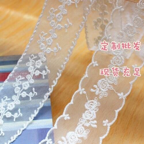 5Y-15Yard/Lot Mesh Bilateral Embroidery Rose Flower 5CM Lace Trim Curtain Bed Headdress Dress Veil Clothes Fabric Accessories