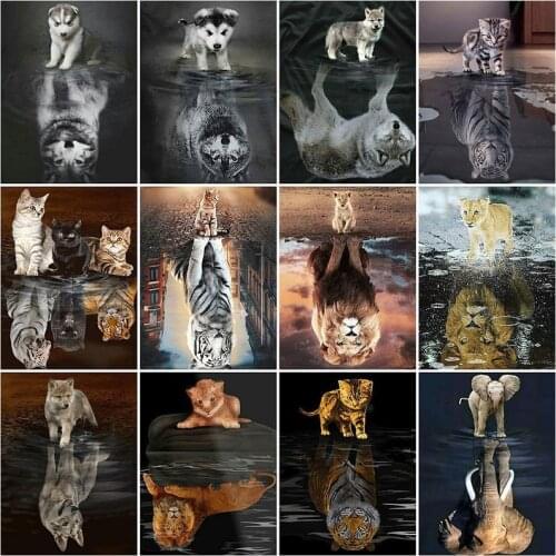 5D Diamond Mosaic Tiger Animal Diamond Painting Elephant Cross Stitch Kits Embroidery Wolf Needlework Beaded Decor For Home