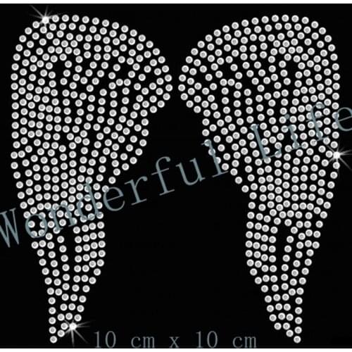 60PCS Free shipping Angel Wings Iron On Rhinestone Transfer for Clothing Usage
