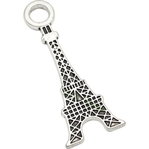 80pcs--Antique Silver 2 Sided Eiffel Tower Charms Pendant,DIY For Bracelet Necklace 32x13mm
