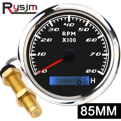 8K Boat Tachometer Marine Tacho Meter Gauge LCD Hourmeter 12V/24V 8000 RPM 85mm Car Tachometer Toerenteller speedometer boot