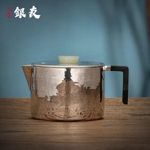 Ag999 Sterling Silver Teapot Hand-Forged Kitchen Utensils Built-in Filter Handmade Coffee Tea Pot