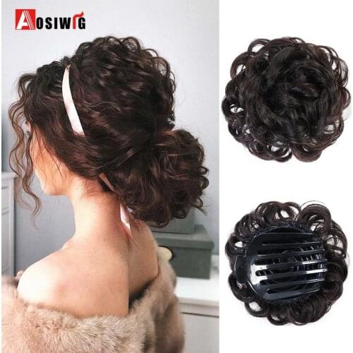 AOSIWIG Women Natural Curly Chignon Clip on Hair Tail Extension Natural Fake Hair Bun Updo Hairpiece Accessories