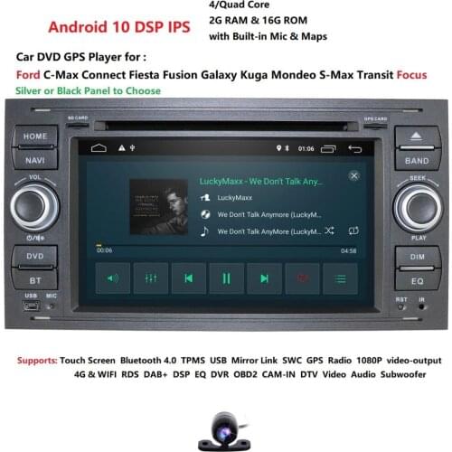 2 din Android 10 Car Radio For Ford Focus 2 3 mk2 Ford Fiesta Mondeo 4 C-Max S-Max Fusion Transit Kuga Multimedia dvd Navigation