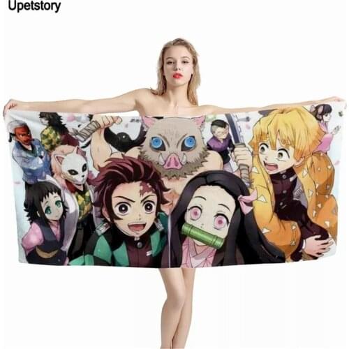 Upetstory Japan Anime Demon Slayer Printed Soft Bath Towel Home Textile Face/Hair Towel Large Sport/Beach Towel for Adults Kids