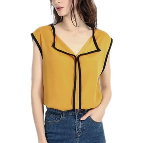 Women Summer Chiffon Shirts Blouse Casual V-Neck Sleeveless Office Shirts Plus Size Loose Vest Tops Elegant Solid Color Korean