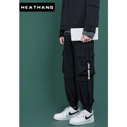 Mens Side Pocket Cargo Harem Pants Men Ribbons Pink Hip Hop Casual Male Joggers Trousers Fashion Letter Streetwear Pencil Pants