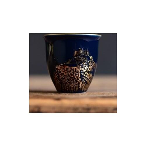 Jingdezhen Ceramic Indigo Glaze Teacup Personal Cup Small Tea Bowl Kungfu Black Tea Jin Jun Mei Teaware Tea Accessories