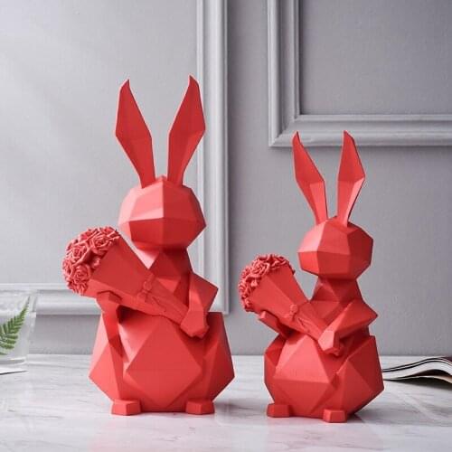 Decoration for Home Modern Living Room Decore Figurine Resin Charms Desk Decorations Rabbit Ornaments Statue House Anime Decor