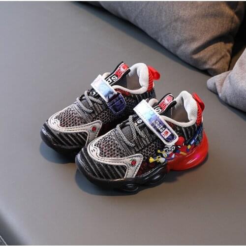 2021 Spiderman Children Luminous Shoes Boys Girls Light Baby Sports Shoes Mesh Led Sneakers Kids Shos Autumn