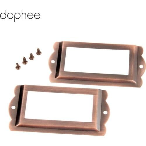 Dophee 2Pcs 85*42mm Antique Brass Metal Label Pull Frame Handle File Name Card Holder For Furniture Cabinet Drawer Box Case Bin