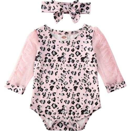 Boutique Kid Clothes 2020 Newborn Baby Kids Girls Ruffle Lace Long Sleeve Leopard print Bodysuit Jumpsuit Outfit Clothes