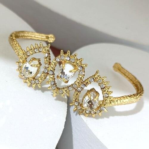 European and American jewelry simple hollow drop-shaped inlaid shining rhinestone open bracelet bangle