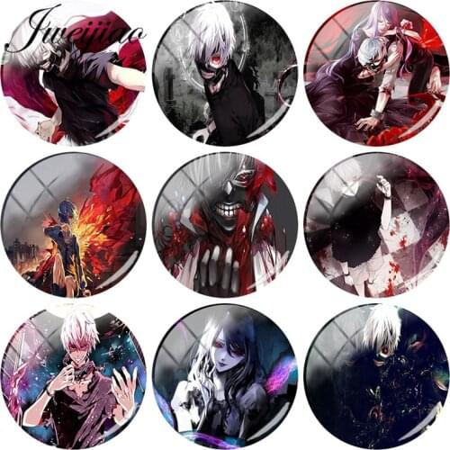 JWEIJIAO Japan Anime Tokyo Ghoul DIY Round Glass Cabochon Dome Photo Charms For Necklaces Earrings Brooches Keychain Accessories
