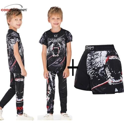 MMA Rashguard T shirt + Pants Set Children 3D MMA Compression Kids BJJ Boxing Jujitsu T-shirt Muay Thai Shorts Boy Gym Sportsuit