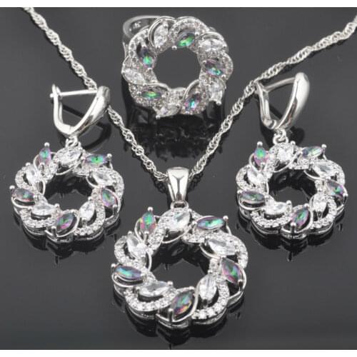 Unique Bridal Jewelry Sets Womens Wedding Silver Color Black Zirconia Ring Necklace And Earrings Set QZ0375