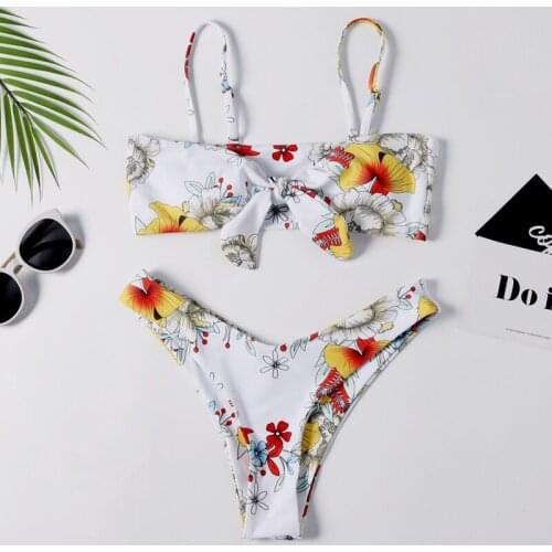 Bandeau Bikini Swimwear Women Swimsuit Sexy Floral Bikini Set Push Up Bathing Suit Female Print Brazilian Swimsuit 2019 white