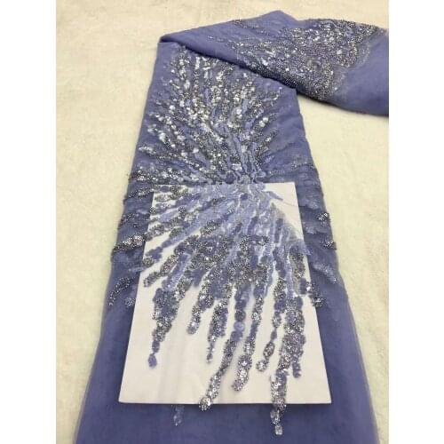 Hot Selling French Mesh Lace Fabric Nigerian Tulle Embroidery Beads Tube Sequins Craft Sewing Banquet Dress 5 Yards Wholesale