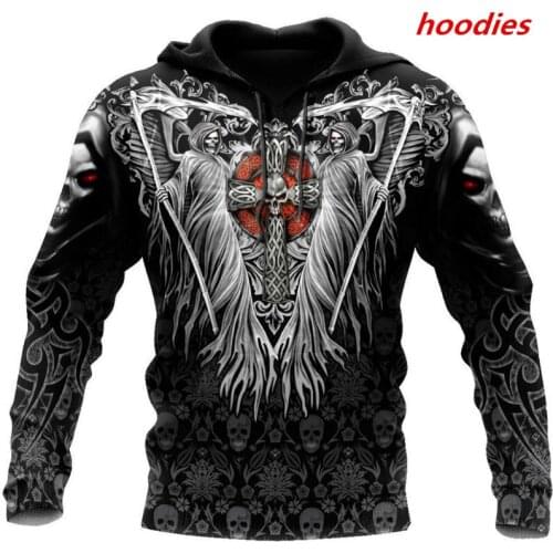 Fashion Skulls On The Cross Tattoo Sweatshirt 3D print Unisex casual Zip Hoodie casual Street hip hop Hoodie
