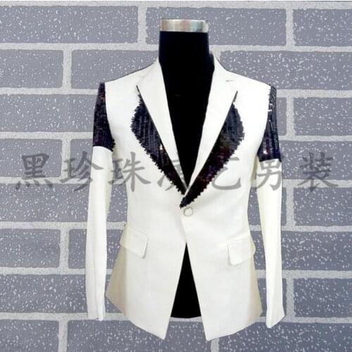 Men Suits Designs White Splice Stage Costumes For Singers Men Sequin Blazer Dance Clothes Jacket Star Style Dress Punk Fashion