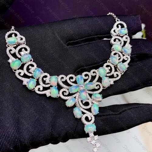 Natural Opal Necklace 925 Silver Womens Necklace Super Shiny Luxury Atmosphere Banquet Essential Jewelry