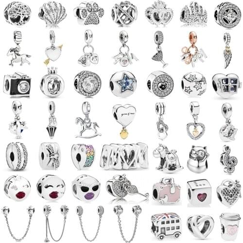 New fashion charm original silver bag wine glass flame red lips beaded suitable for original Pandora ladies bracelet jewelry