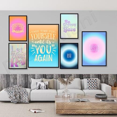 Aura gradient poster, 70s wall retro home decoration gradient print, Groovy or leave, retro psychedelic, let good times roll in