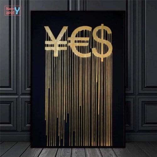 Money Symbol Posters And Prints Golden Dollars RMB EUR Canvas Painting Wall Art Picture For Bedroom Modern Home Decoration