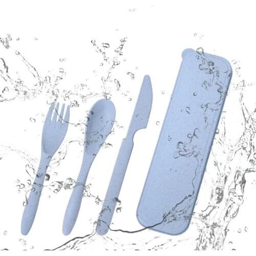 Portable Travel Tableware Set Wheat Straw Dinnerware With Box Kitchen Fork Spoon Dinner 3pcs/set For Kid School Cutlery