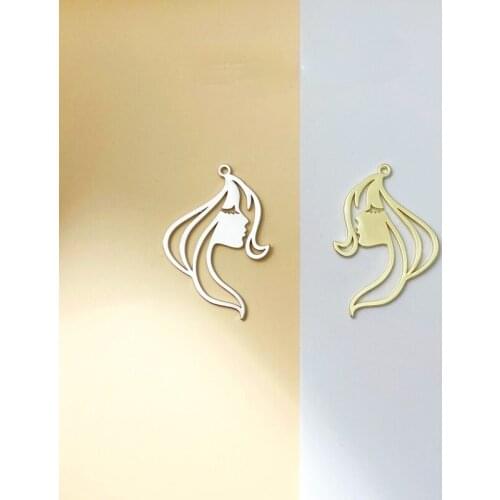 Simple illustration style beautiful girl avatar pendant diy earring material homemade student metal jewelry accessories