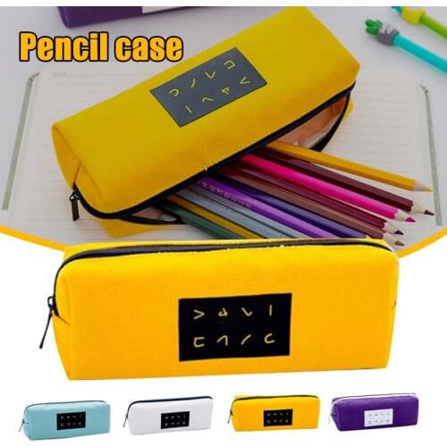 Simple Canvas Pencil Case for Student Large Capacity Makeup Brush Pen Organizer for Office 4.5*17.5*6cm Zipper Closure D