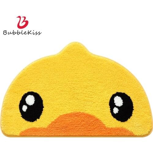 Bubble Kiss Cartoon Semicircle Carpet Little Yellow Duck Rug Flocking Doormat Home Cute Bathroom Floor Mat Creative Decor Rugs