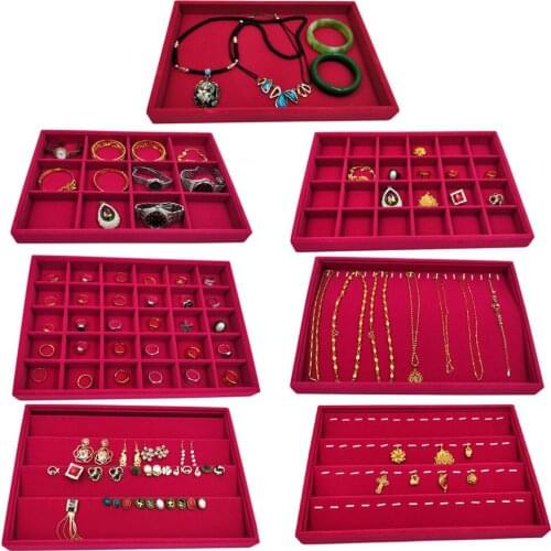 Rose Pink Velvet Jewelry Display Organizer Box Tray Showcase For Pendant Earring Necklace 12/24/30 Grids