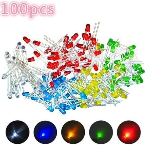 3mm LED Red Green BLue Yellow Orange White light emitting diode 100 PCS/LOT