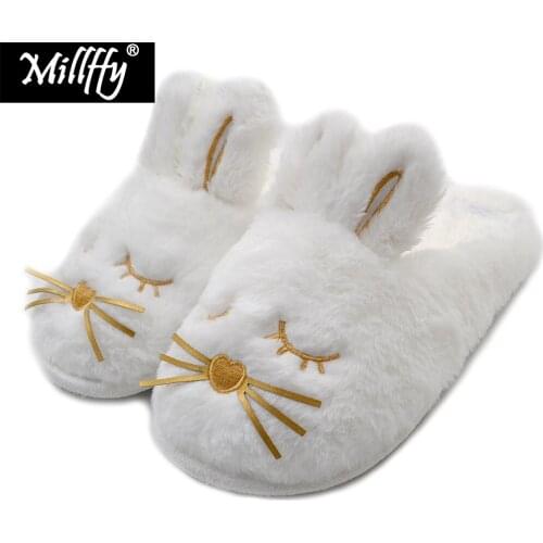 Cute Bunny Fuzzy Slippers |Warm Animal Memory Foam Rabbit Plush |Women Indoor Outdoor Bedroom Slippers