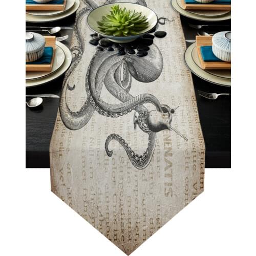 Vintage Old Newspaper Octopus Glass Drink Table Runner Country Wedding Decor Tablecloth Placemat Dinning Table Art Table Runners